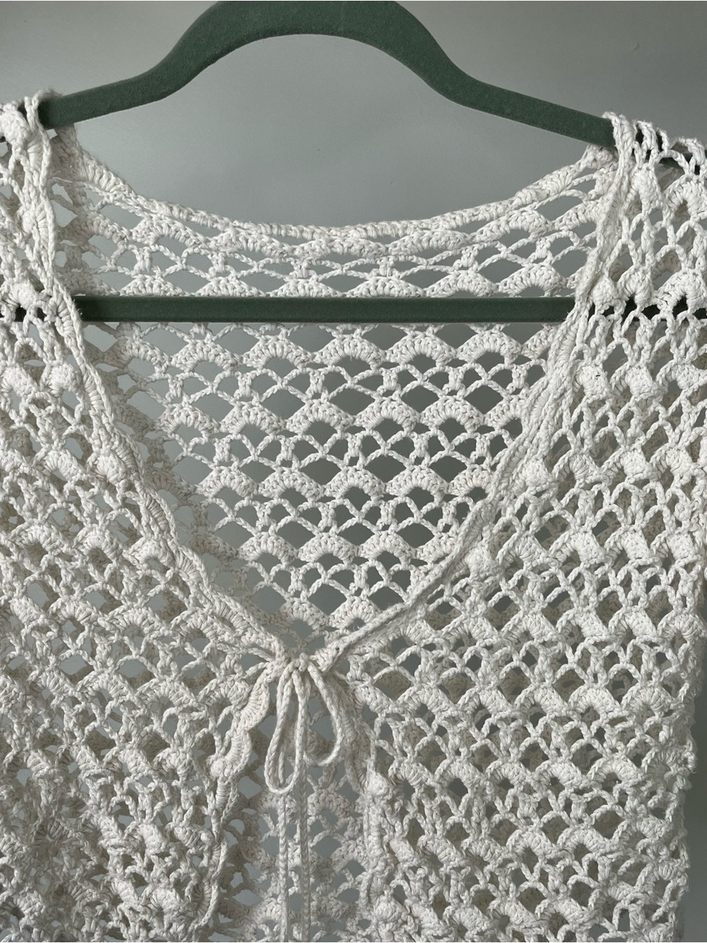 Y2K Whimsical Handmade Crochet Tie-Front Short Sleeve Cardigan - Picture 4 of 13